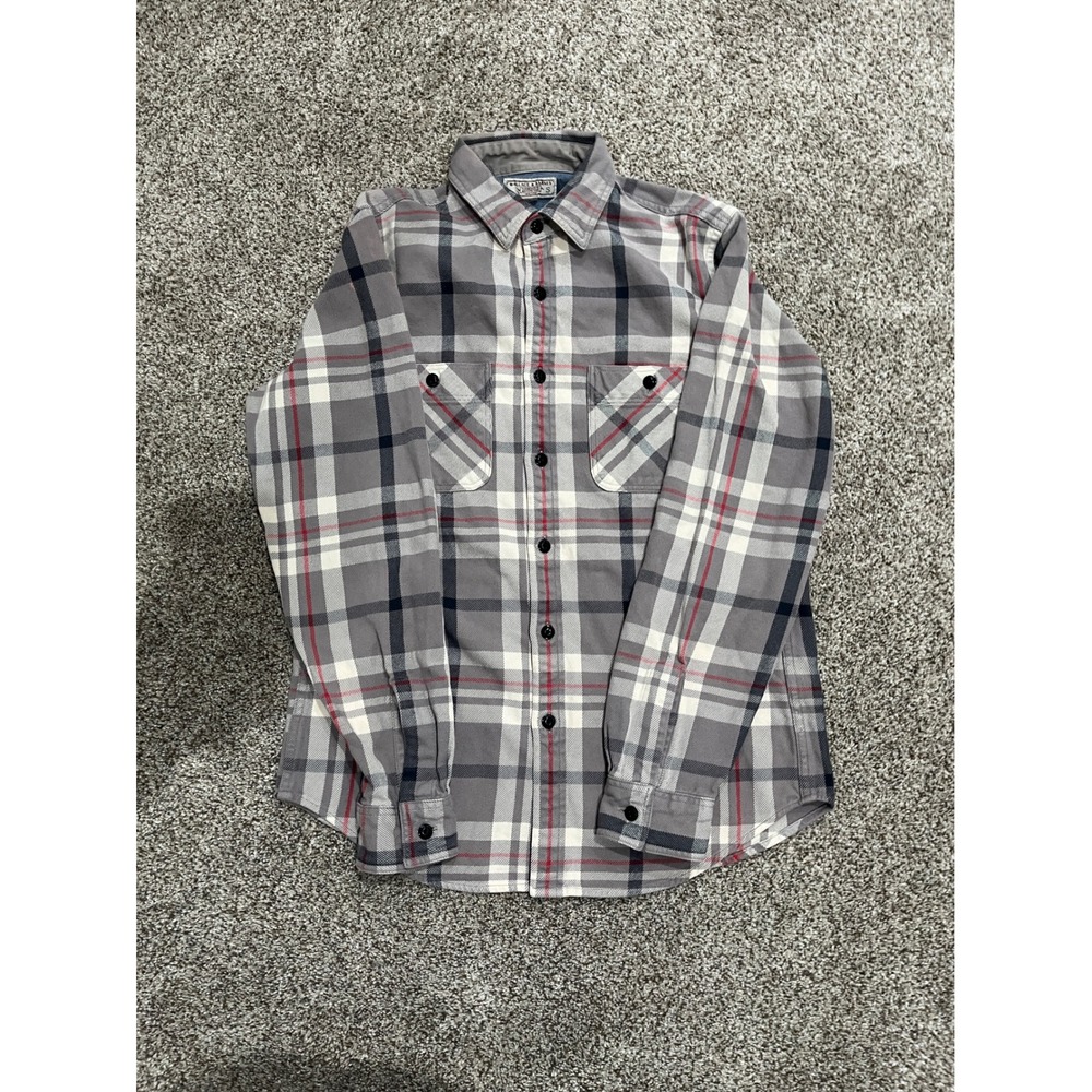 Wallace & Barnes J.Crew Mens Grey Plaid Flannel Button Down Work Shirt Small